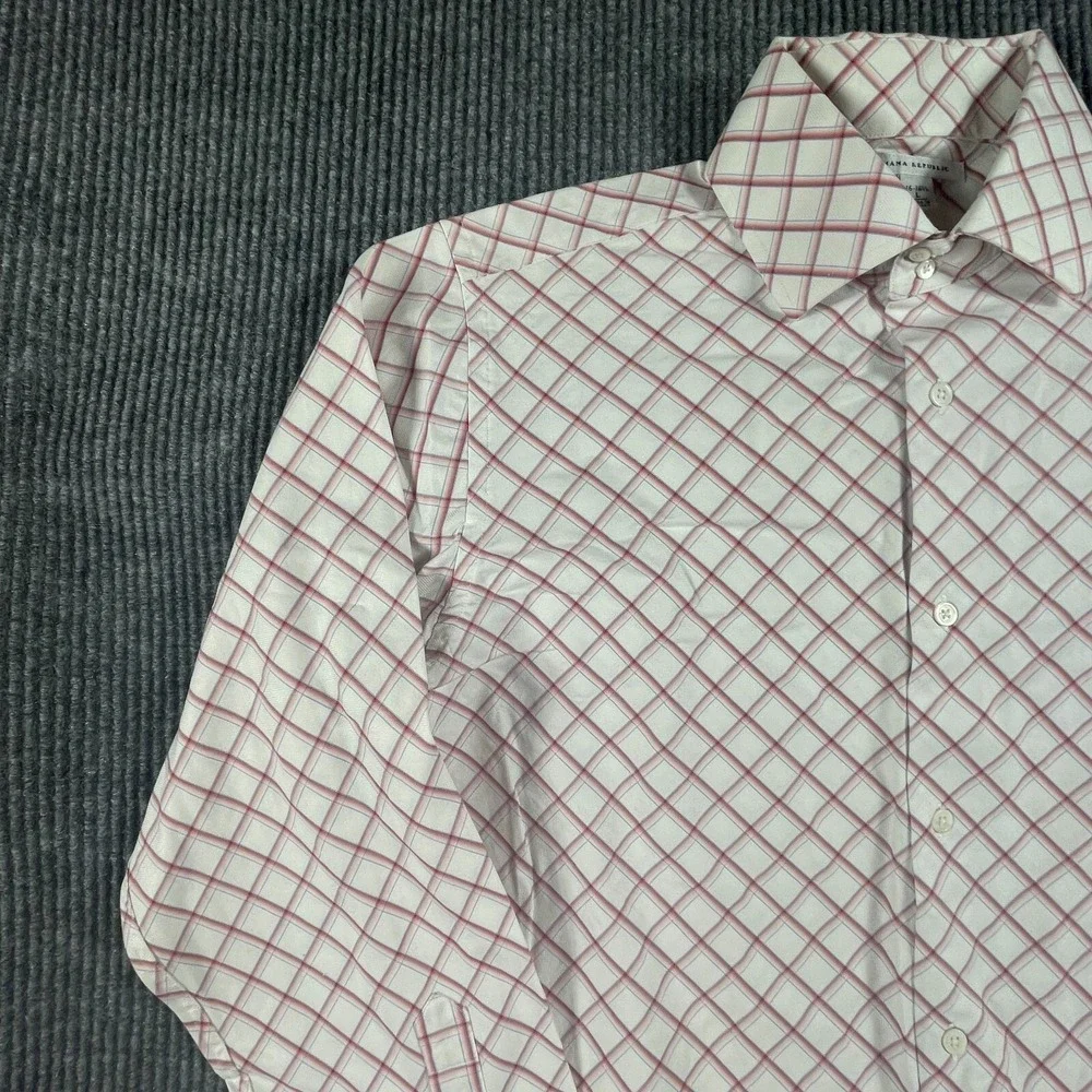 Banana Republic Shirt Mens L 16 White‎ Button Cotton Plaid Wedding French Cuffs
